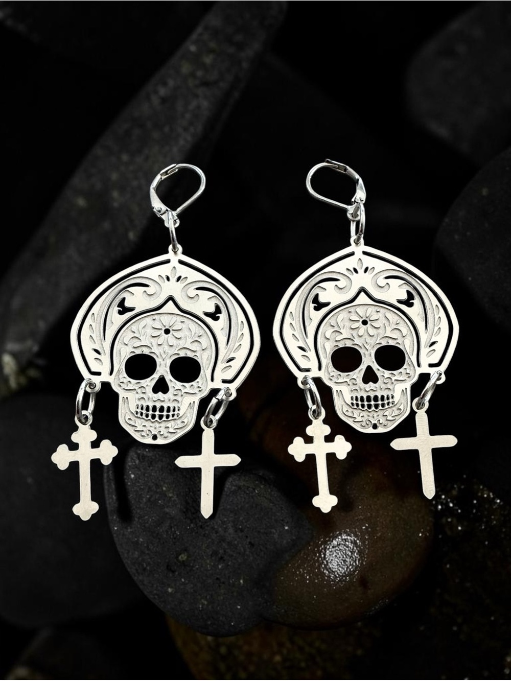 🆕 Sugar Skulls with a Crown Dangle Earrings